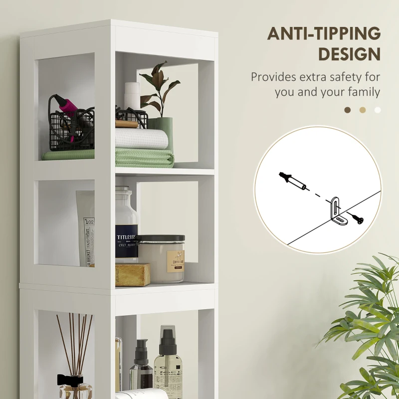 HOMCOM Narrow Bathroom Storage Cabinet, Bathroom Cabinet with 2 Drawers & 3 Open Shelves, Slim Bathroom Floor Cabinet, White