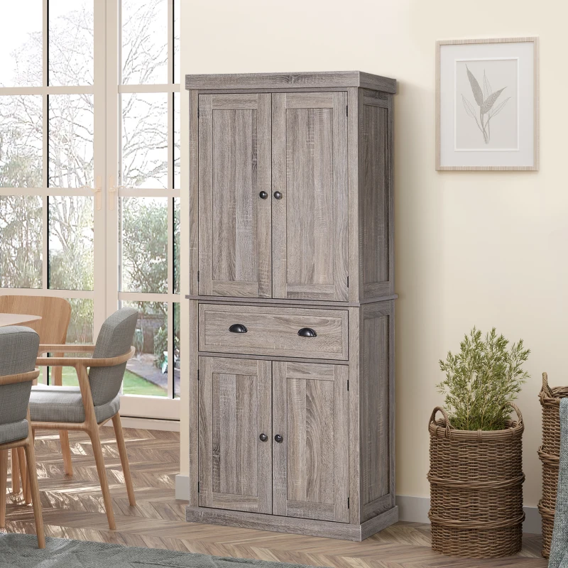 HOMCOM Long Standing Kitchen Cabinet w/ 2 Drawers MDF Board, Wood Grain