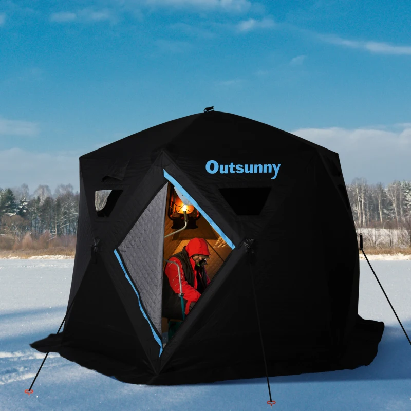 Outsunny 4-6 People Ice Fishing Shelter, Pop-up Ice Fishing Tent, Ice Shanty, Portable and Insulated, with Carry Bag, for Low-Temp -104°F
