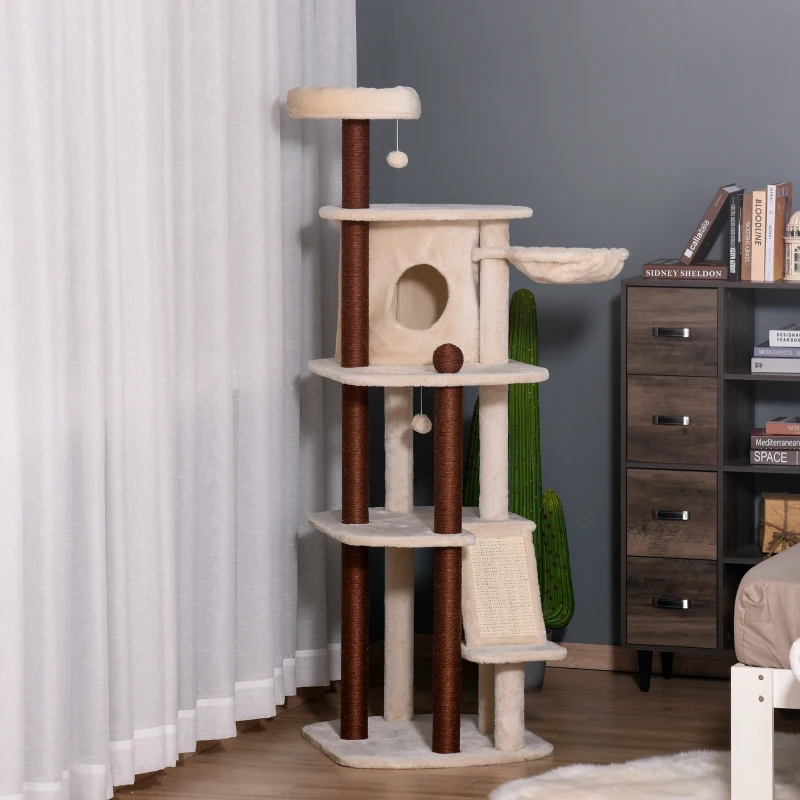 PawHut 68" Cat Tree Tower, Large Cat Condo Furniture, Multi-Level Cat Tower with Scratching Posts, Ramp, Perches, Dangling Ball
