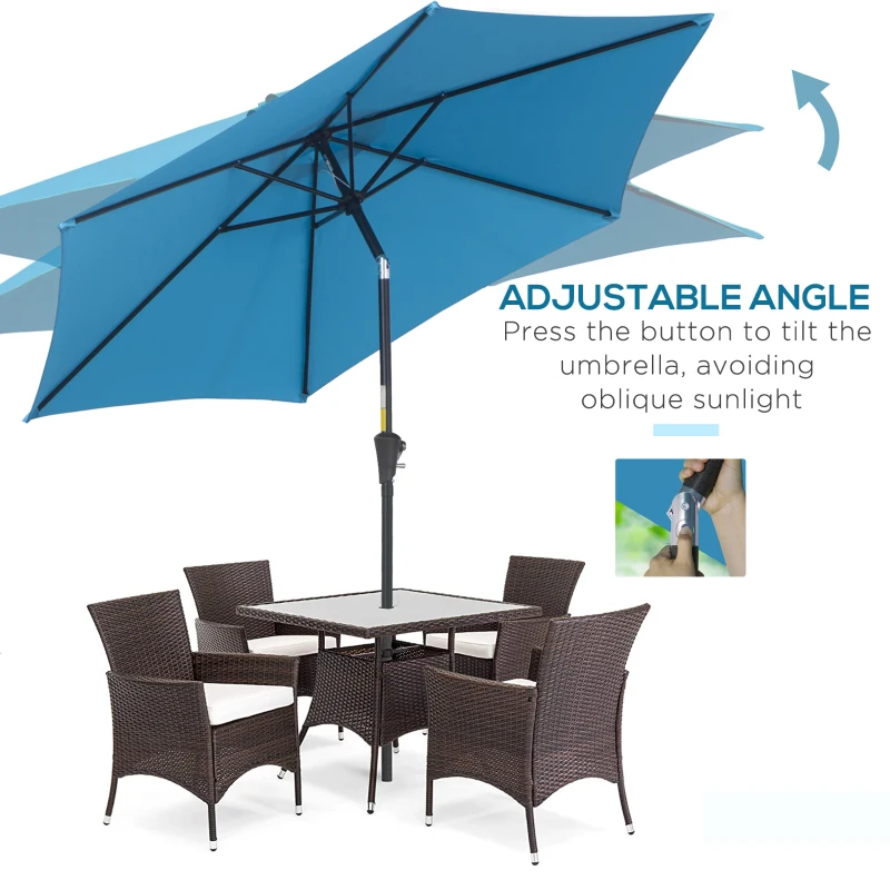 Outsunny 8.5' Round Aluminum Patio Umbrella Garden Parasol Market Sunshade Tilt Canopy w/ 6 Ribs, Crank Handle, Blue