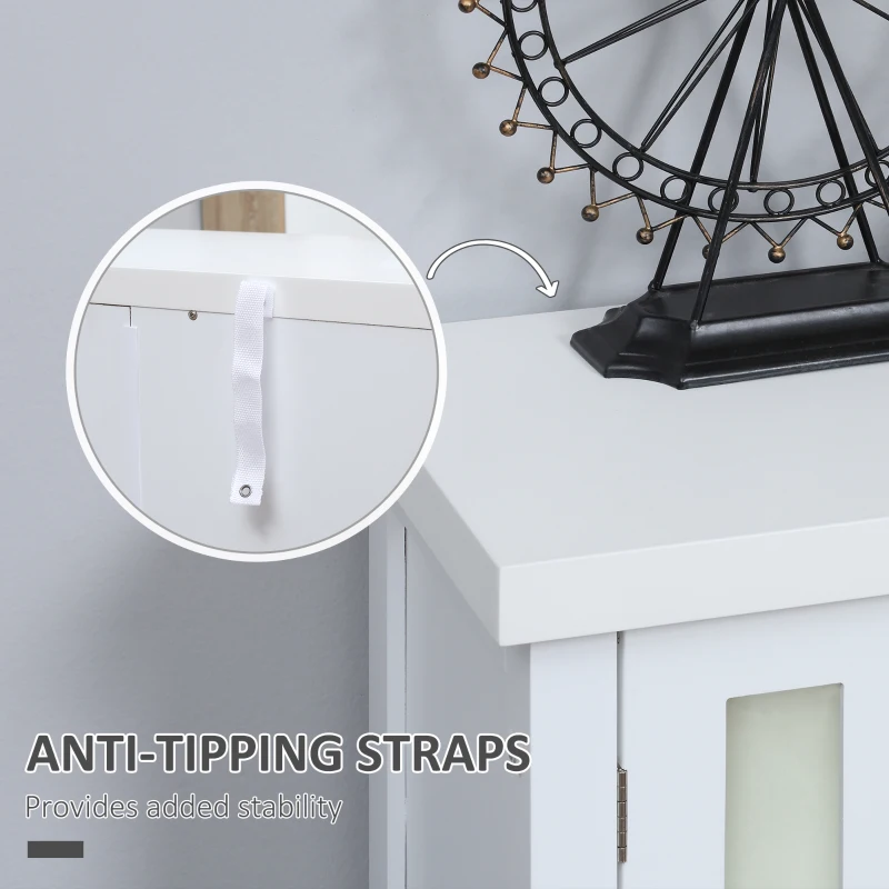 HOMCOM Sideboard, Buffet Cabinet with 4 Tempered Glass Doors, Stripe Pattern and Adjustable Storage Shelf, Credenza, White