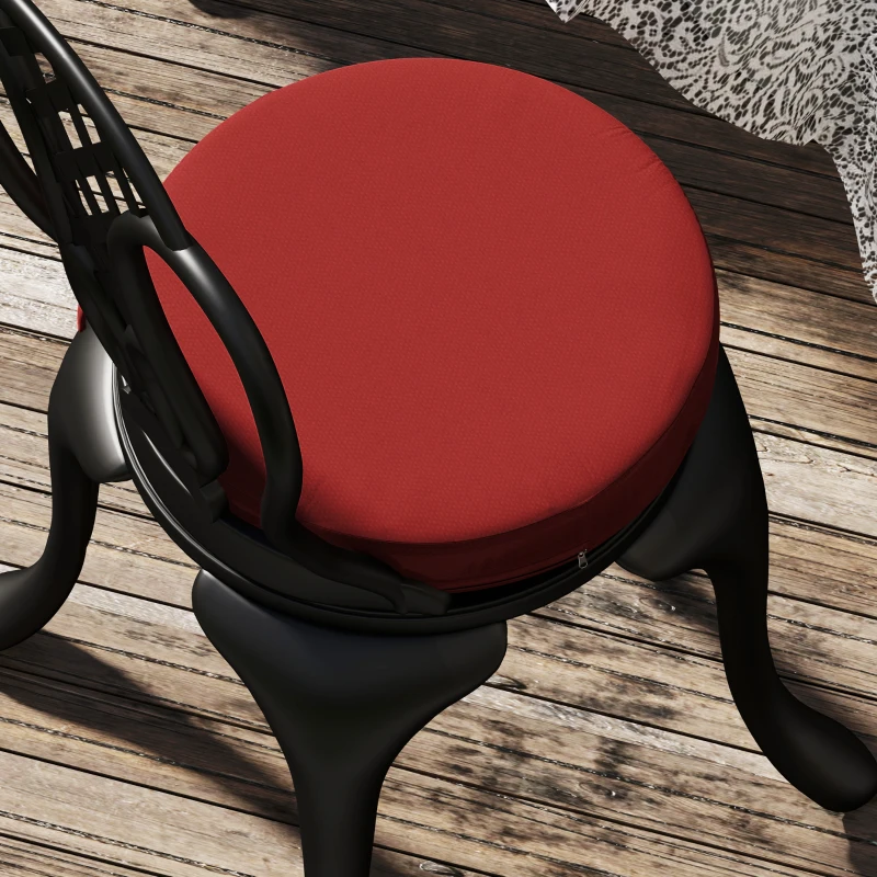 Outsunny Patio Chair Cushions Set of 4 Round Seat Cushions for Dining Bistro Chairs Machine Washable, 15" x 15" x 3", Wine Red