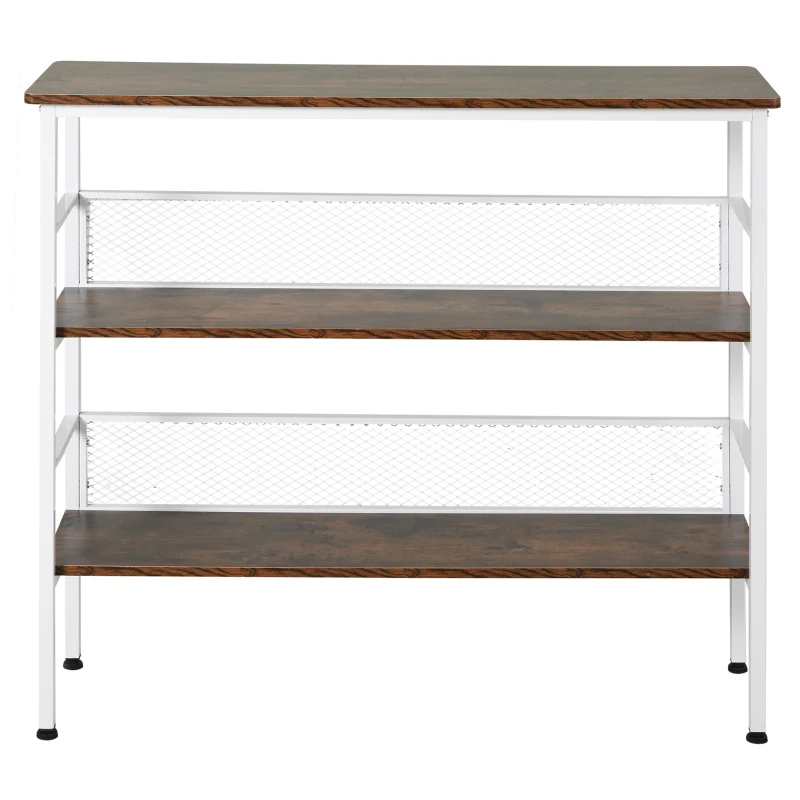 HOMCOM 3-Tier Console Table Industrial Style Storage Metal Wooden Shelf with a Robust Multi-Functional Design & Adjustable Feet, White
