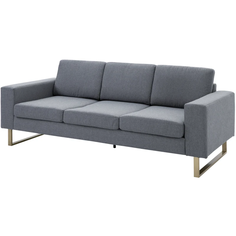 HOMCOM 3 Seater Sofa, Linen Upholstered Cozy Padded Couch with Steel Leg, Backrest and Wide Armrest, for Living room, Bedroom, Dark Grey