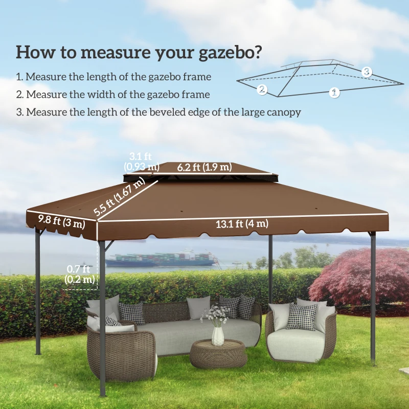 Outsunny 13' x 10' Gazebo Replacement Canopy, Gazebo Top Cover with Double Vented Roof for Garden Patio(TOP ONLY), Coffee