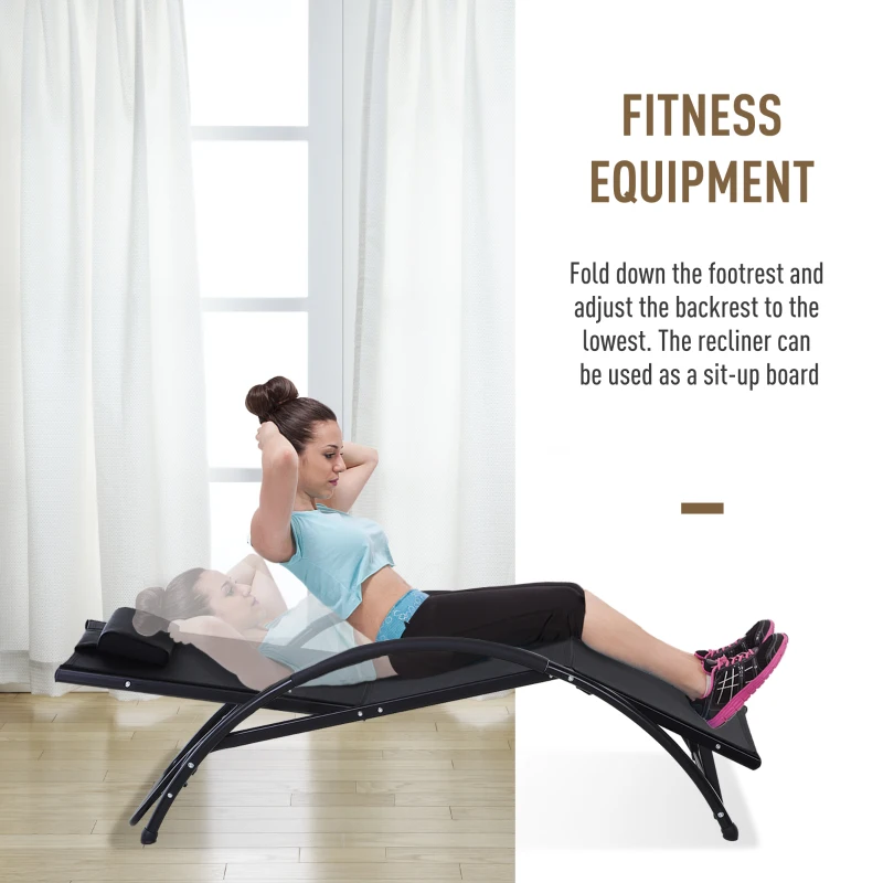 Outsunny Outdoor Lounge Chair with Breathable Mesh Fabric Seat, 5-Level Adjustable Reclining Chair with Aluminum Frame, Headrest Pillow, Adjustable Footrest, Black