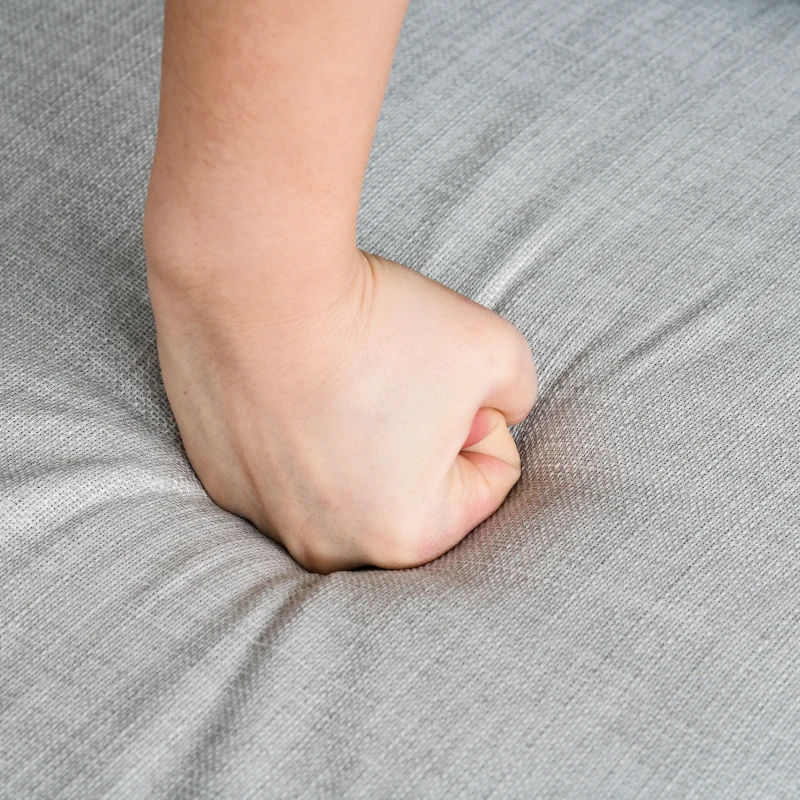 HOMCOM Swoop Air Linen Fabric Dining Chair with Nailhead Trim and Wood Legs, Light Grey
