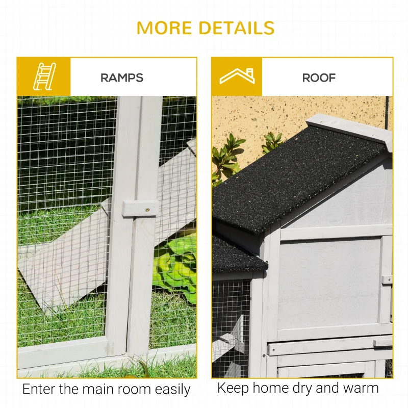 PawHut Large Rabbit Hutch Wood Bunny Cage Outdoor Guinea Pig House with Double Runs Slide Out Tray Ramps, 83"x18"x33", Grey