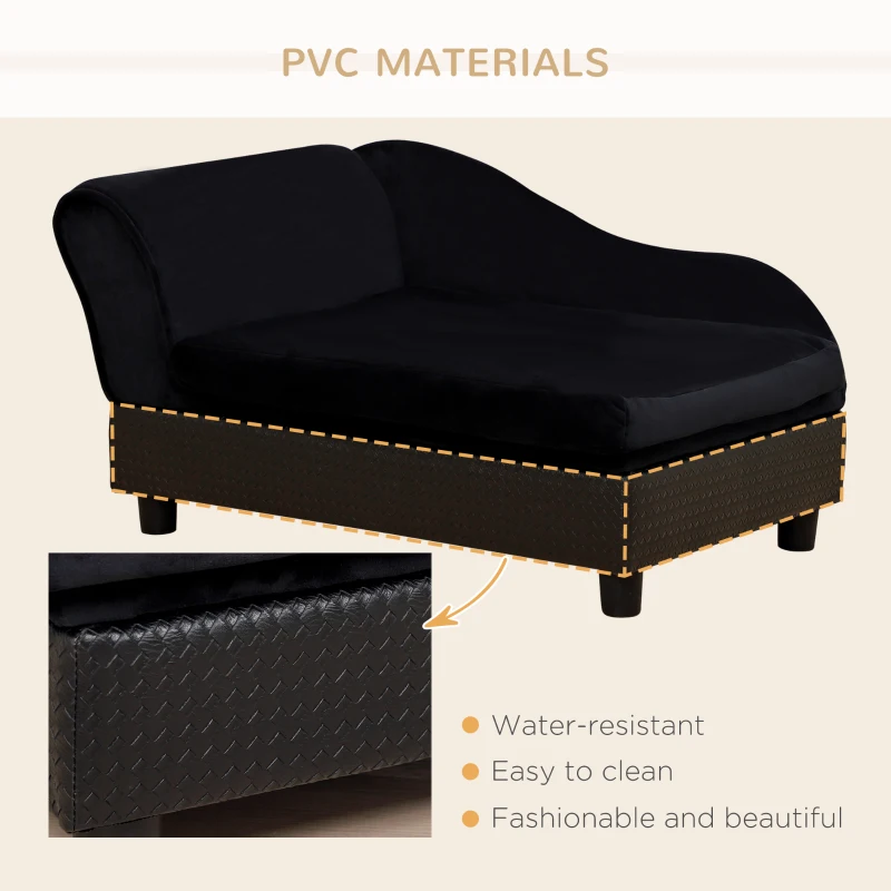 PawHut Pet Sofa Bed Couch with Storage, Pet Sofa for Cats and Small Dogs, Black
