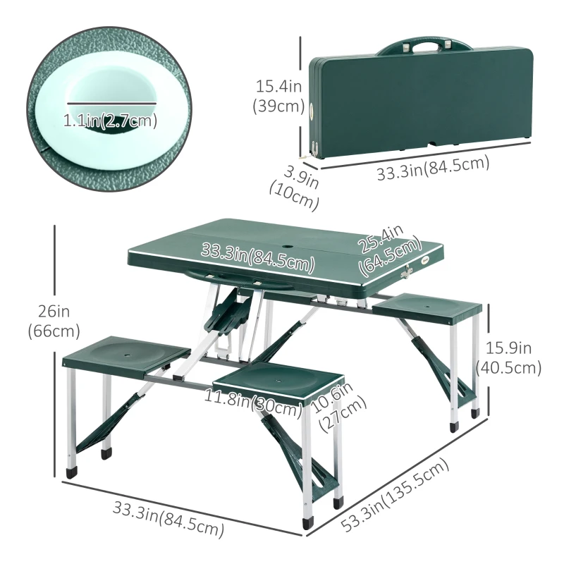 Outsunny Folding Picnic Table Chair Set Junior Outdoor Seating Portable Bench Dark Green