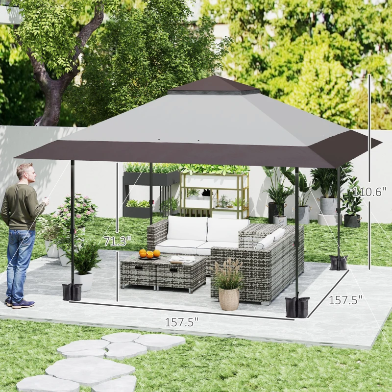 Outsunny 13' x 13' Pop Up Canopy Tent, UPF50+ Tents for Parties, Height Adjustable, with Wheeled Carry Bag and 4 Sand Bags, Gray