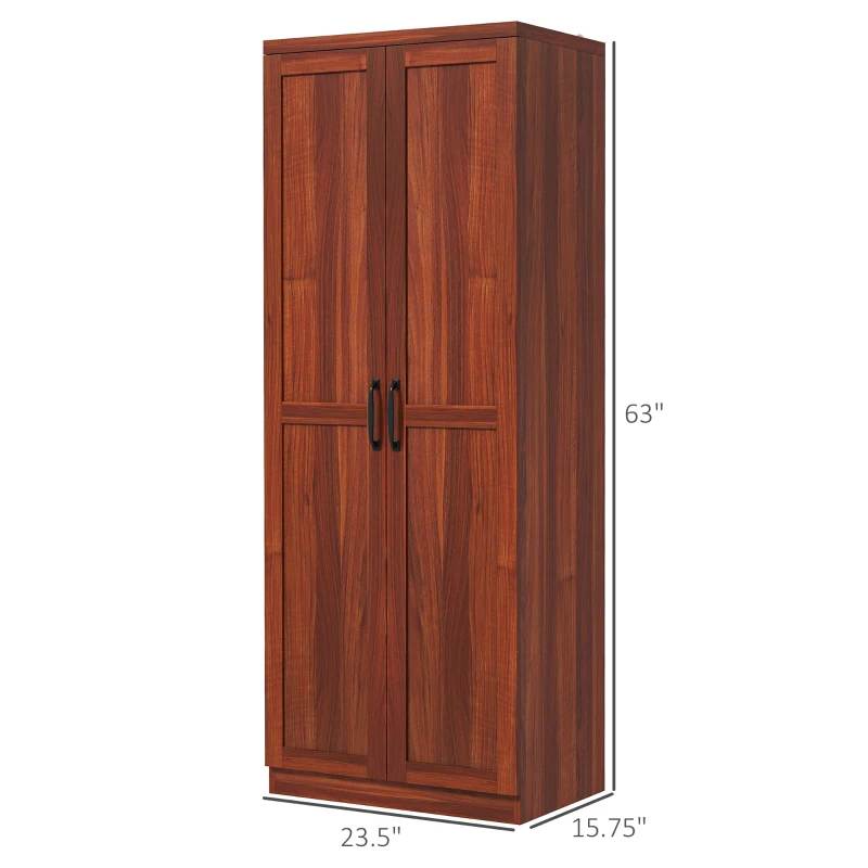 HOMCOM 63" Kitchen Pantry Storage Cabinet with Doors and Shelves, Tall Kitchen Cabinet with 2 Doors and 5-tier Shelving