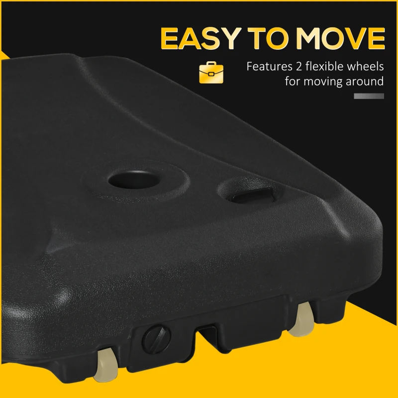 Outsunny Cantilever Offset Umbrella Base Portable Square Parasol Weights with Wheels, Water and Sand Filled, Up to 165 lbs, Black