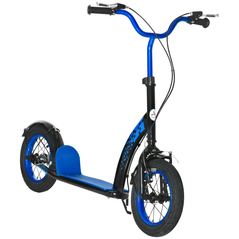 Aosom Kids Kick Scooter Adjustable Height, Front Rear Dual Brakes, 12-Inch Inflatable Rubber Wheels, for 5+ Years, Blue