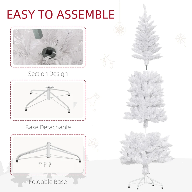 HOMCOM 7ft Tall Pencil Artificial Christmas Tree with 687 Branch Tips with Steel Base, White