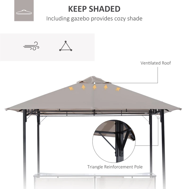 Outsunny 8' x 8' 3-Piece Patio Bar Set with Gazebo Canopy 2 Bar Stools and Bar Table with Storage Shelf for Poolside, Backyard, Garden