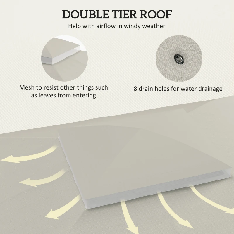Outsunny 10' x 12' Double-Tier Gazebo Cover, Patio Gazebo Canopy Replacement with Drainage Holes, Light Grey