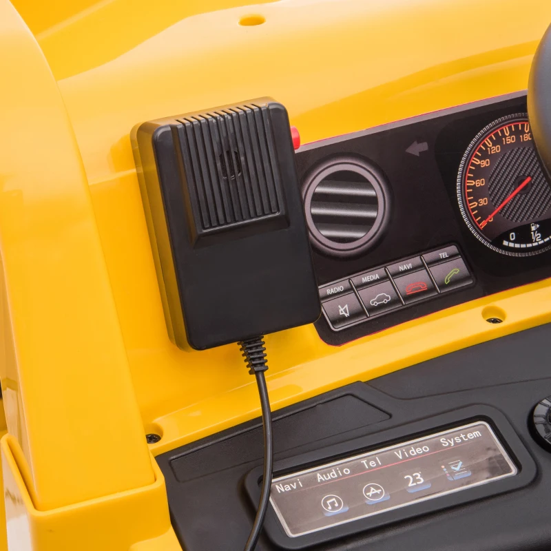 Qaba Caterpillar Licensed 12V Electric Ride on Excavator w/ Remote, Bucket, Shovel, Music, Loudspeaker for Ages 3-6, Yellow