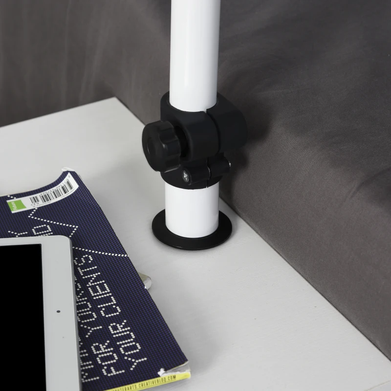 HOMCOM Modern End/Side Table for Living Room with a 360° Adjustable Height Tabletop & Storage Drawers, White