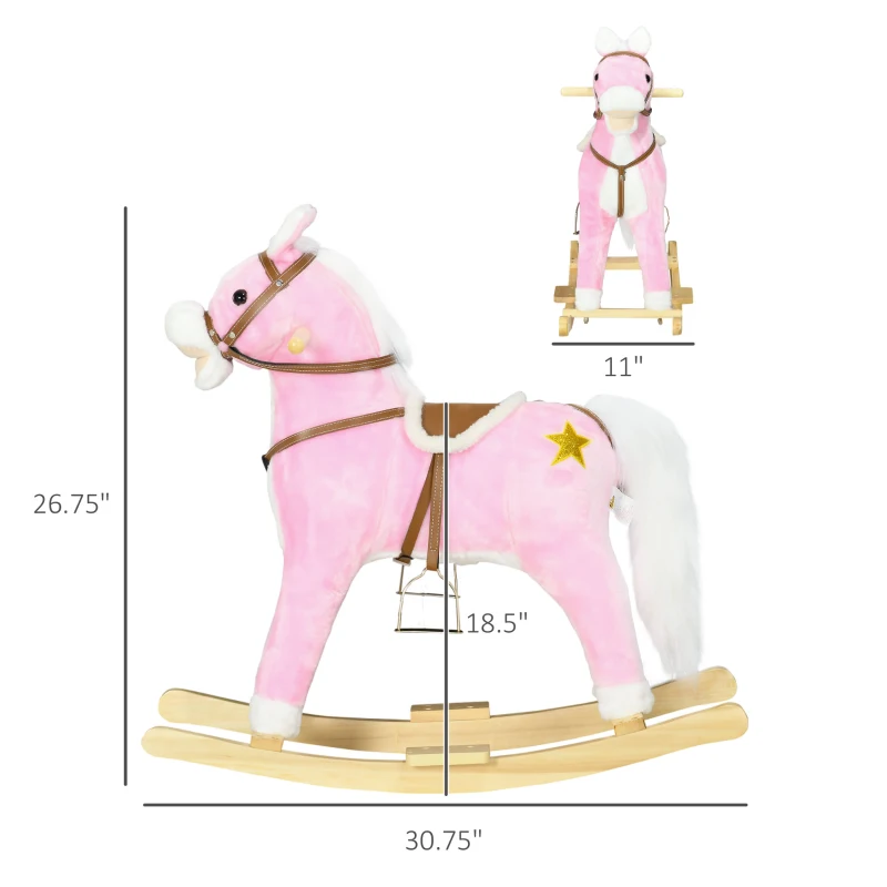 Qaba Rocking Horse Toddler Ride On Horse with Sound Saddle, Pink