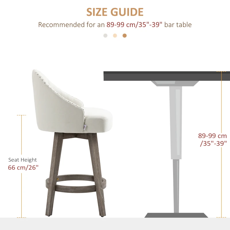 HOMCOM Bar Stools Set of 2 Fabric Kitchen Counter Stools, White