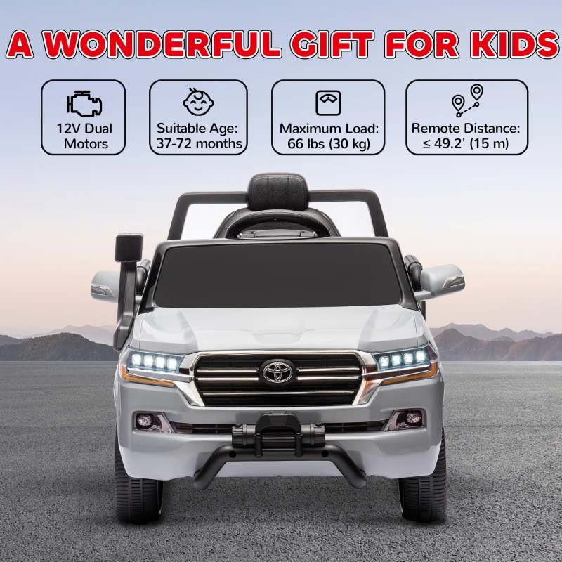Qaba 12V Toyota LAND CRUISER Licensed Kids Car w/ Remote Control, Four Wheel Spring Suspension, Soft Start, LED Light, Grey