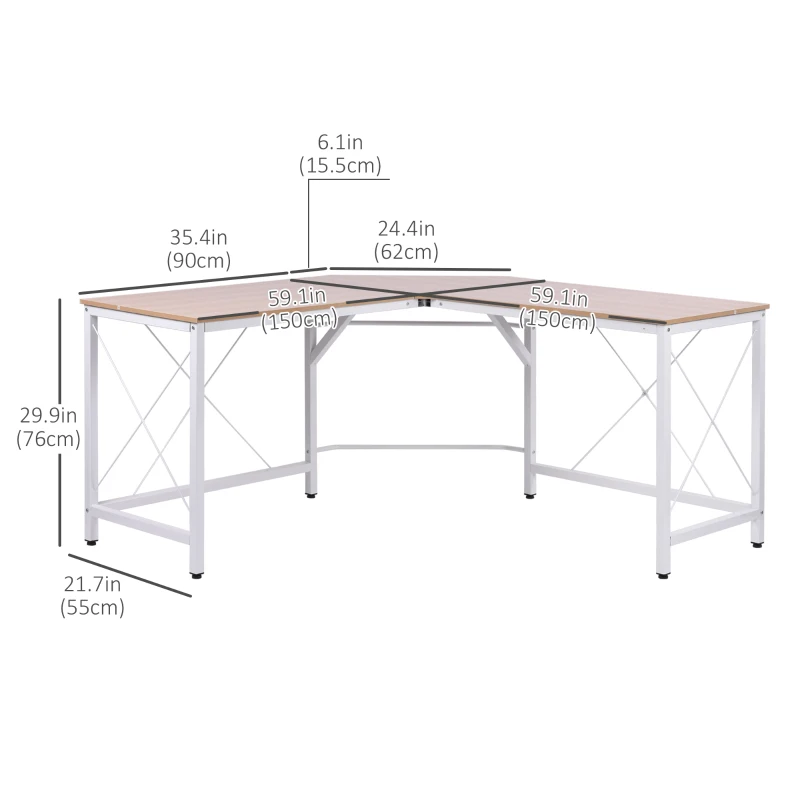 HOMCOM L Shaped Desk, 59" x 59" Computer Corner Desk, Home Office Gaming Desk, Study Writing Workstation, Oak