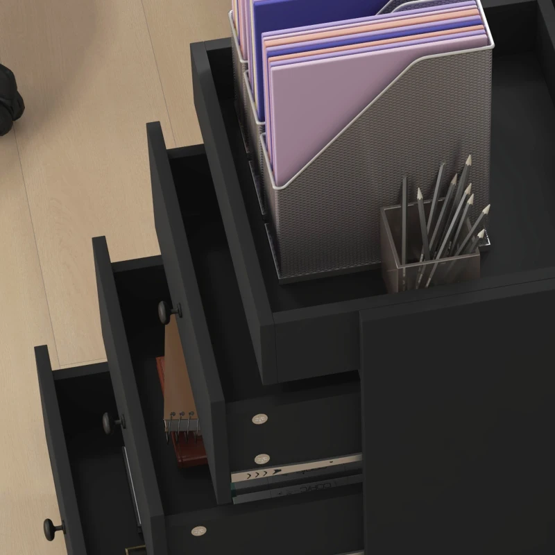 HOMCOM 3 Drawer File Cabinet on Wheels Mobile Home Office Storage Cabinet with Top Tray Under Desk Printer Stand, Black
