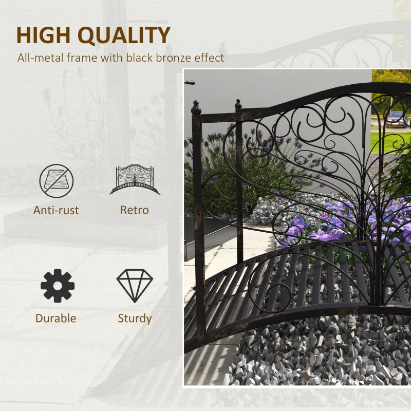 Outsunny 4’ Metal Arch Backyard Garden Bridge with Safety Siderails, Delicate Scrollwork, & Easy Assembly, Black Bronze