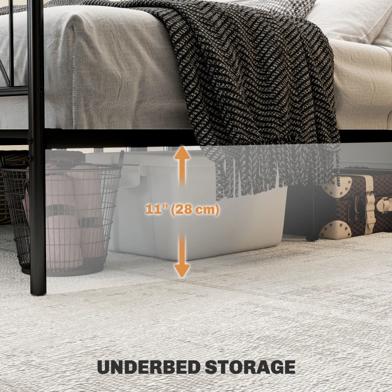 HOMCOM Metal Full Platform Bed Frame with Headboard, Steel Slat Support, Underbed Storage, No Box Spring Needed, Easy Assembly