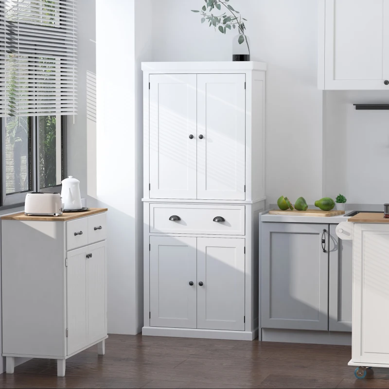 HOMCOM 72.5" Kitchen Cabinet, Pantry Storage Cabinet with Doors and Shelves, Freestanding Food Pantry Cabinet, White