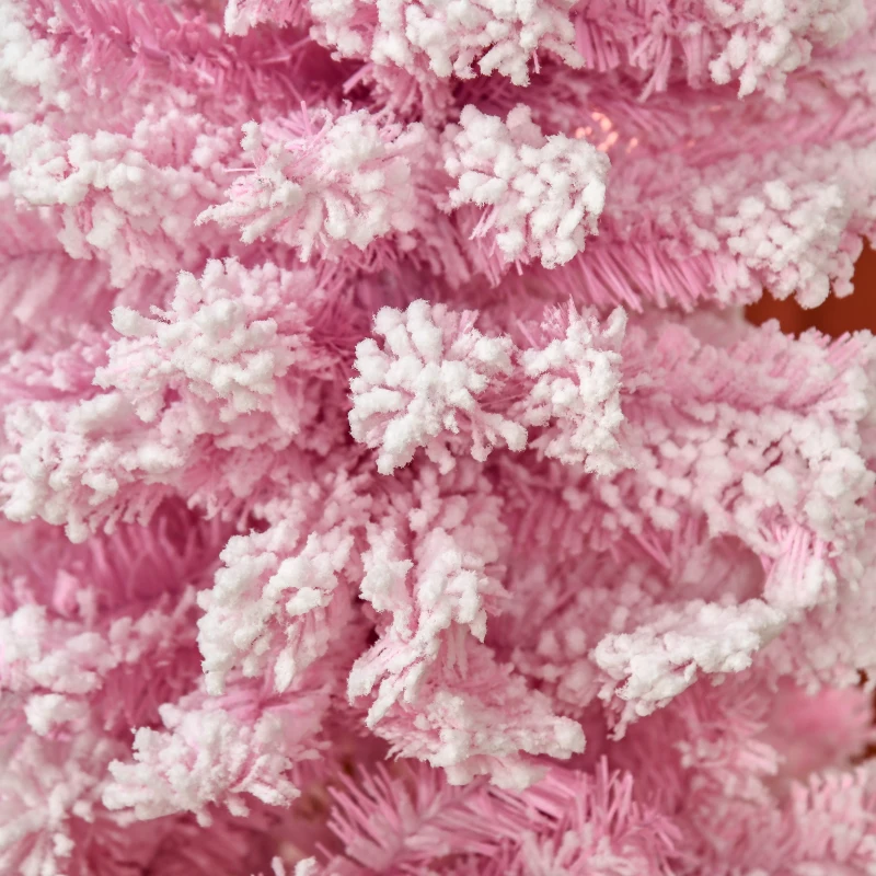 HOMCOM 6 FT Snow Flocked Artificial Christmas Tree, Pencil Xmas Tree with Realistic Branches, Auto Open and Steel Base, Pink