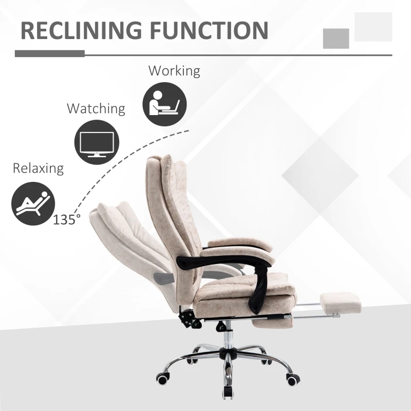 Vinsetto Microfiber Computer Chair, Executive Office Chair with Reclining Backrest Retractable Footrest Adjustable Height Beige