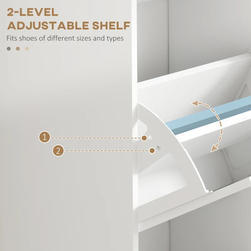 HOMCOM Slim Shoe Cabinet with 3 Flip Drawers and Adjustable Shelves, Narrow Shoe Cabinet for 15 Pairs of Shoes, White