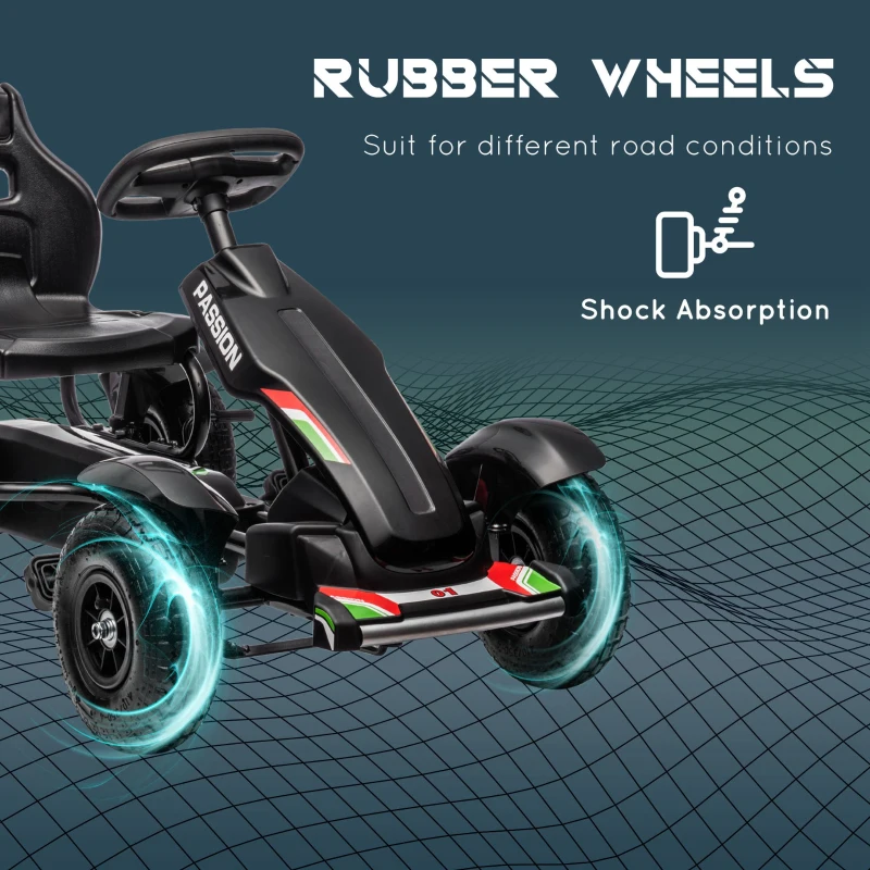Aosom Kids Pedal Go Kart, Outdoor Ride on Toys with Adjustable Seat, Sharp Handling, Handbrake, 4 Non-Slip Rubber Wheels for Boys & Girls Aged 5-12 Years Old, Black