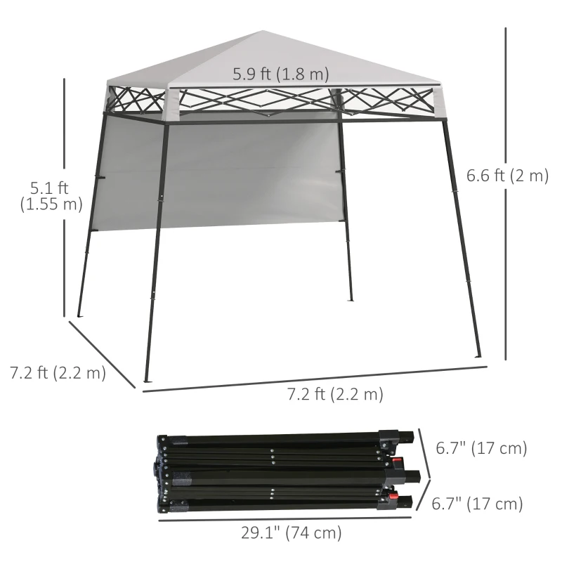 Outsunny 7' x 7' Pop Up Canopy Gazebo Tent with Backpack & Adjustable Legs, White