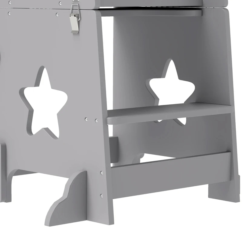 Qaba 2 in 1 Toddler Tower with Safety Rail for Bathroom, Sink, Kitchen or Counter, Gray