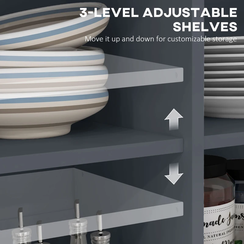 HOMCOM Rolling Kitchen Island with Drop Leaf Wood Breakfast Bar, Farmhouse Kitchen Cart with 2 Drawers, Adjustable Shelves for Dining Room, Dark Gray