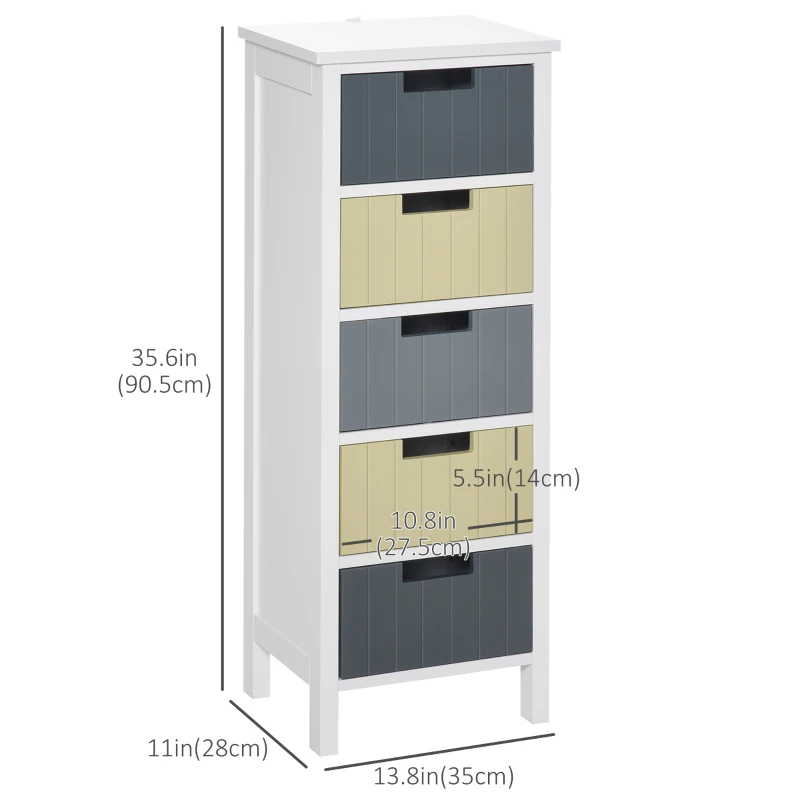 HOMCOM 5-Drawer Dresser, Chest of Drawers, Tower Storage Cabinet for Living Room, Bathroom, Entryway