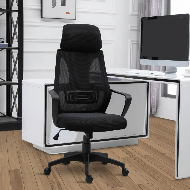 Vinsetto Mesh Office Chair with Up&Down Headrest, Ergonomic Computer Desk Chair with Adjustable Tilt Angle, Height Adjustable Swivel Seat with Lumbar Support for Home Office, Black