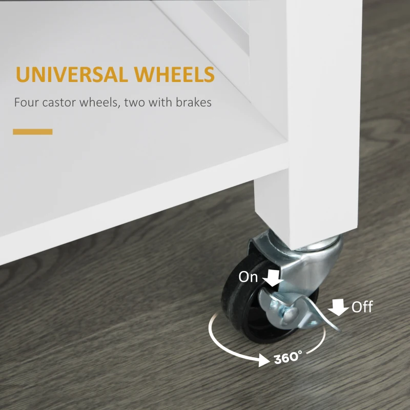 HOMCOM Wooden Rolling Kitchen Island on 360° Swivel Wheels Dining Cart with Drawer, Towel Rack for Kitchen, White