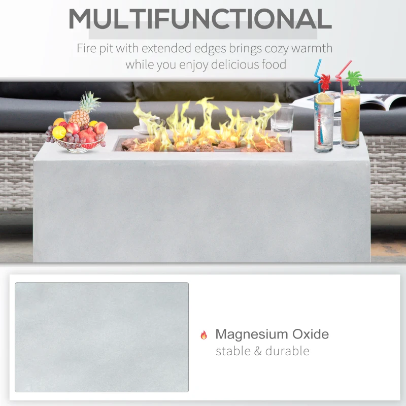 Outsunny 36" Firepit Table for Outside, 50,000 BTU Large Rectangular Stone Gas Firepit with Lava Rocks & Rain Cover, Fits 20lb Tank, Gray