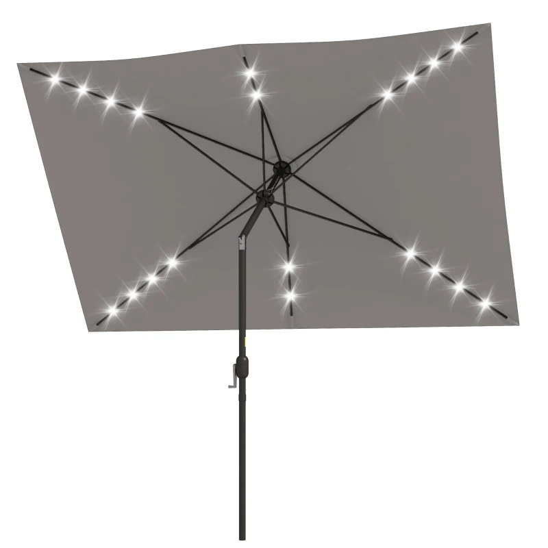Outsunny 6.5x10ft Patio Umbrella Tilt Aluminum Outdoor Market Parasol with Solar Powered LEDs, Crank - Light Grey