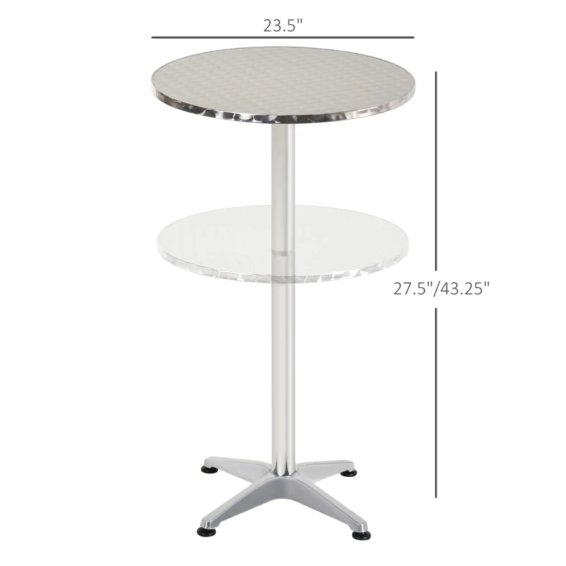 HOMCOM  Bar Table Aluminum Home Pub Indoor Outdoor Patio Use Adjustable Height Silver