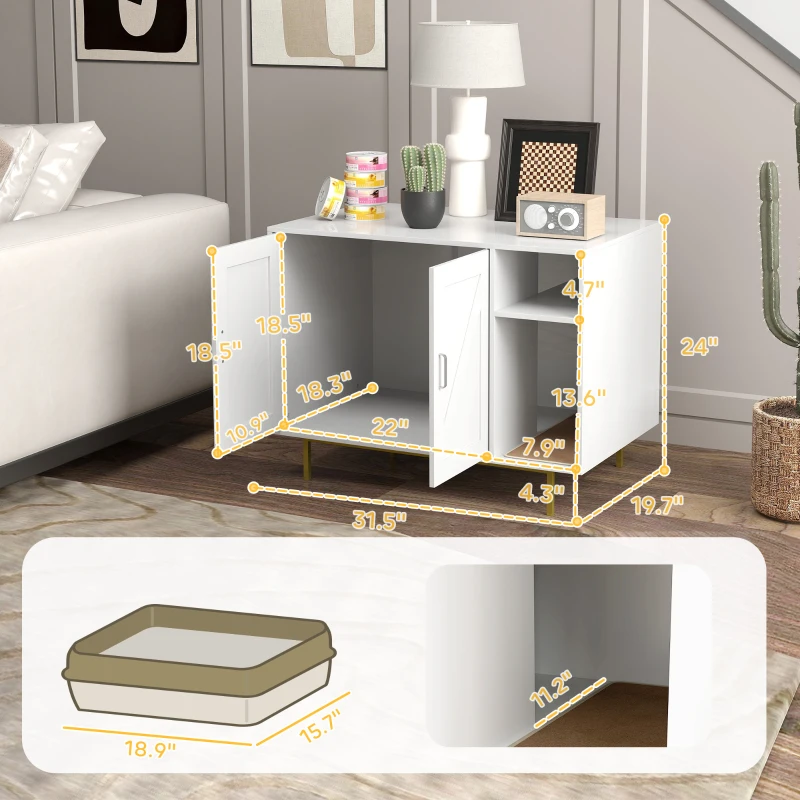 PawHut Cat Litter Box Enclosure End Side Table with Scratching Pad, Storage, for Living Room, Bedroom, 31.5" x 20" x 24"