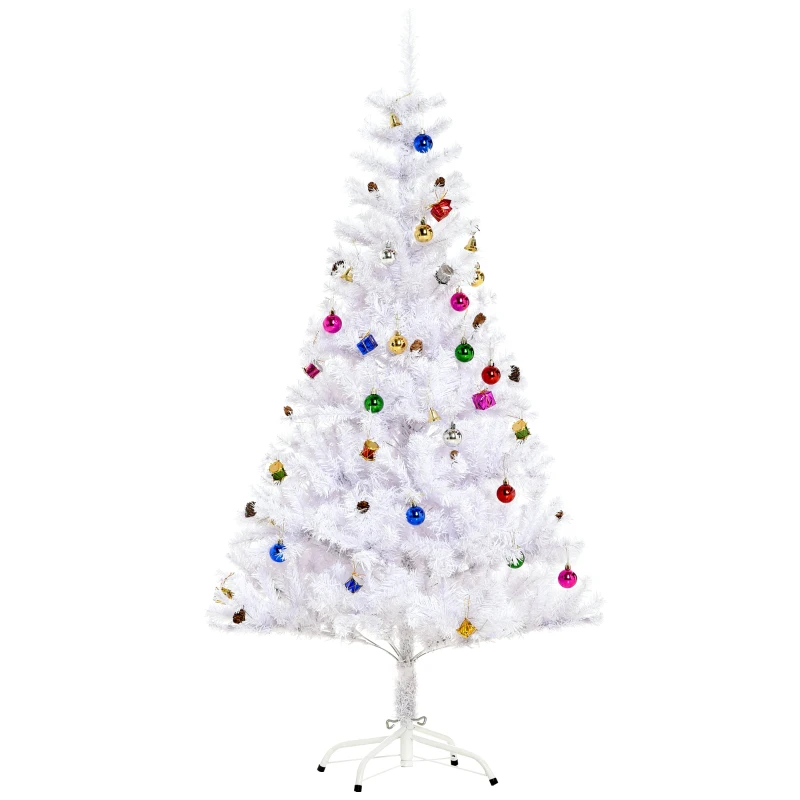 HOMCOM 4.9ft Artificial Christmas Tree Xmas Holidays Decor with Ornament White