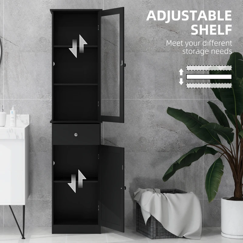 kleankin Tall Bathroom Cabinet, Bathroom Storage Cabinet with Drawers, 2 Doors and Adjustable Shelves, Black