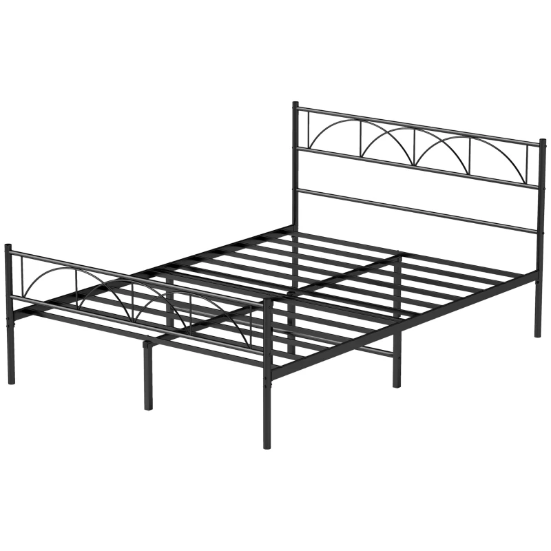 HOMCOM Metal Full Platform Bed Frame with Headboard, Steel Slat Support, Underbed Storage, No Box Spring Needed, Easy Assembly