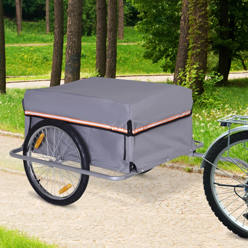 Aosom Bicycle Cargo Trailer Cart Carrier Garden Use w/ Quick Release, Cover, Grey